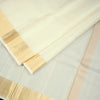 8 X 4 Designer Embossed Off White Silk Dhoti With Angavastram and Matching Shirt Material 02