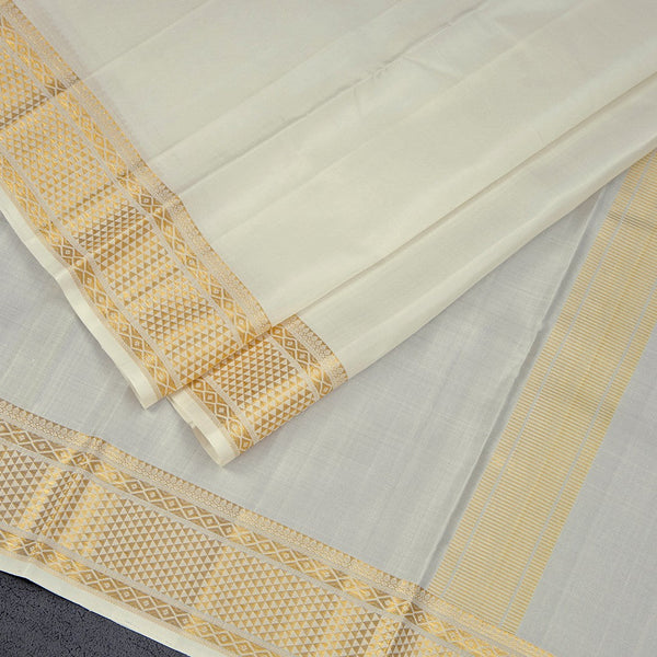 8 X 4 Plain Off White Silk Dhoti With Angavastram and Matching Shirt Material 03