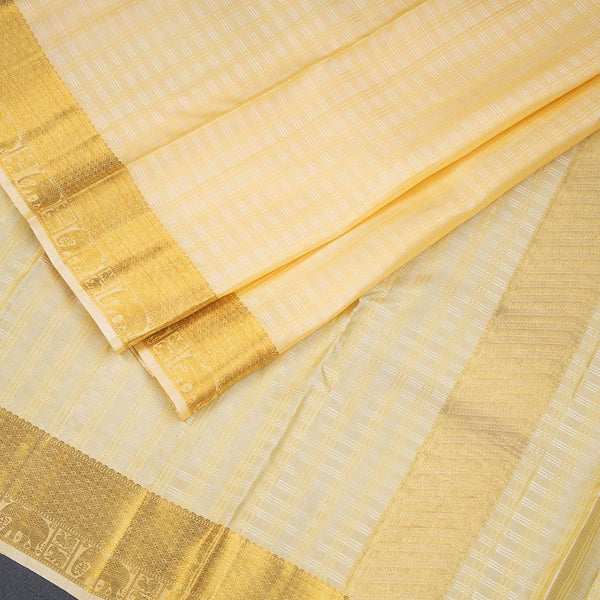 8 X 4 Zari Checked Sandal Silk Dhoti With Angavastram and Matching Shirt Material