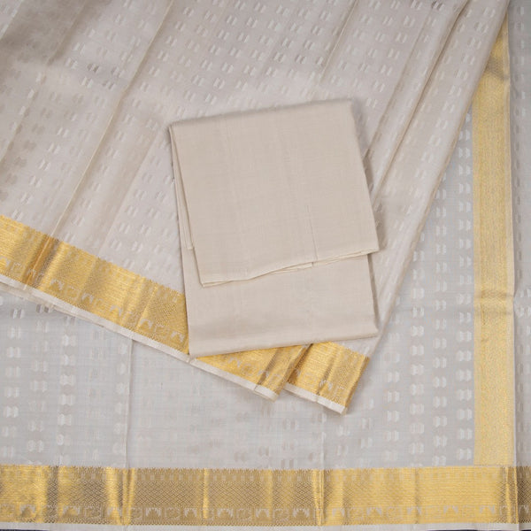 8 X 4 Designer Embossed Grey Silk Dhoti With Angavastram and Matching Shirt Material