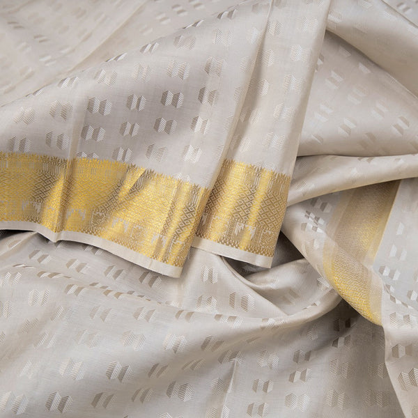 8 X 4 Designer Embossed Grey Silk Dhoti With Angavastram and Matching Shirt Material