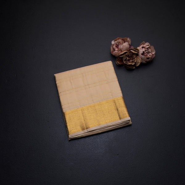 8 X 4 Sandal Zari Stripes Silk Dhoti With Angavastram And Matching Shirt Material