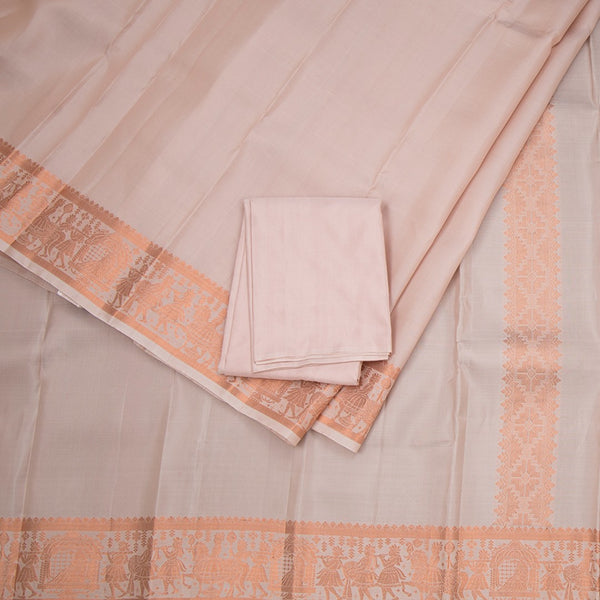 8 X 4 Rose Gold Plain Silk Dhoti With Angavastram And Matching Shirt Material