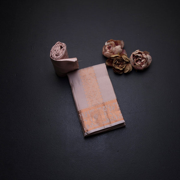 8 X 4 Rose Gold Plain Silk Dhoti With Angavastram And Matching Shirt Material