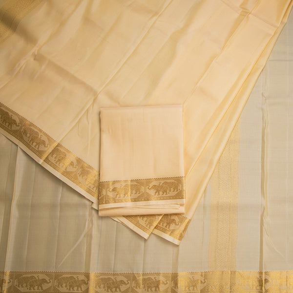 8 X 4 Sandal Plain Silk Dhoti With Angavastram And Matching Shirt Material 03