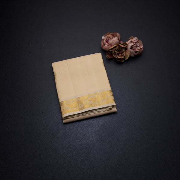 8 X 4 Sandal Plain Silk Dhoti With Angavastram And Matching Shirt Material 03