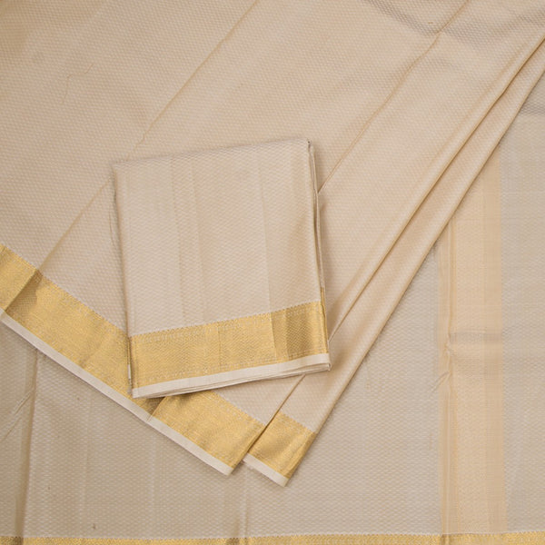 8 X 4 Light Sandal Embossed Silk Dhoti With Angavastram And Matching Shirt Material
