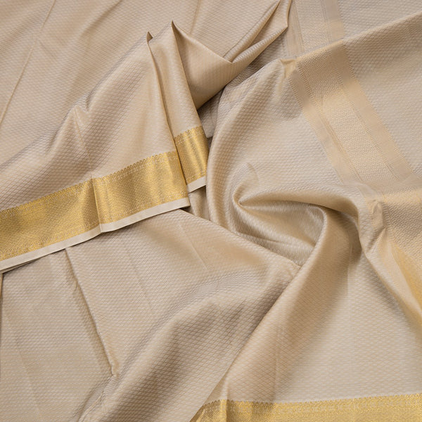 8 X 4 Light Sandal Embossed Silk Dhoti With Angavastram And Matching Shirt Material