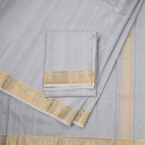 8 X 4 Grey Embossed Silk Dhoti With Angavastram And Matching Shirt Material