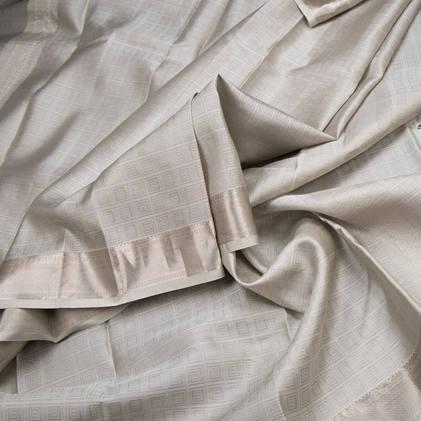 8 X 4 Grey Embossed Silk Dhoti With Angavastram And Matching Shirt Material 02