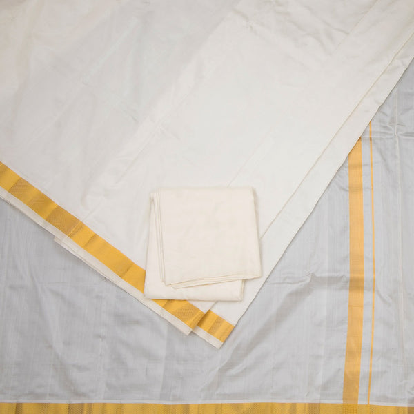 8 X 4 Cream Plain Silk Dhoti With Angavastram And Matching Shirt Material