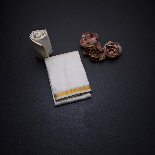 8 X 4 Cream Plain Silk Dhoti With Angavastram And Matching Shirt Material 02