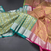Green Tissue Silk Saree With Triangle Patterns In Gold And Silver Zari - Kumaran Silks