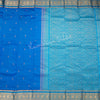 Pure Silk Azure Blue Saree With Gold Zari Buttas And Blue Border - Kumaran Silks