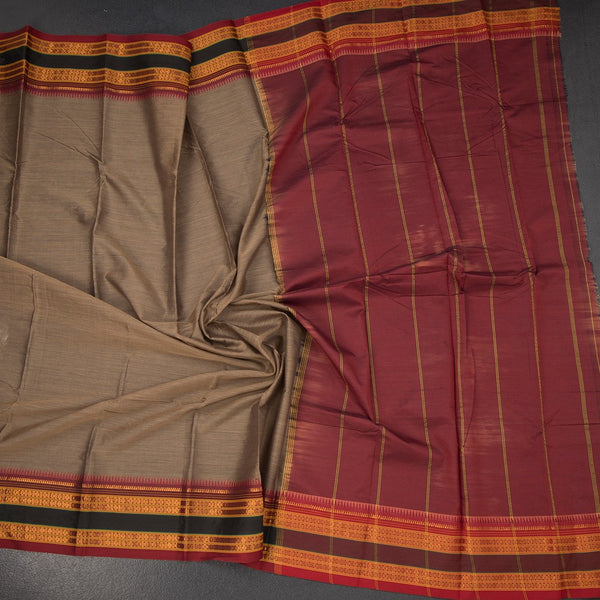KSSRSSR42399-4-Dharwad-Cotton-Light-Brown-Plain-Saree-And-Zari-Border-crush