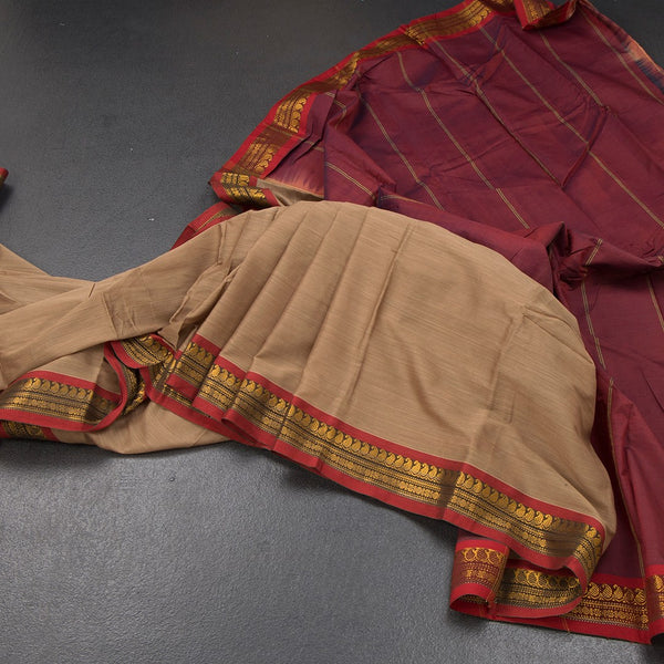 KSSRSSR42400-Dharwad-Cotton-Golden-Brown-Plain-Saree-And-Zari-Border-main