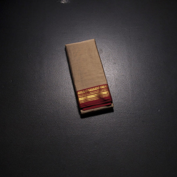 KSSRSSR42402-1-Dharwad-Cotton-Light-Brown-Plain-Saree-And-Zari-Border-02-fold