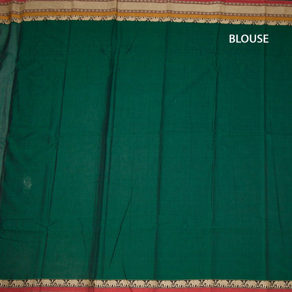KSSRSSR42407-3-Dharwad-Cotton-Forest-Green-Plain-Saree-And-Thread-Border-blouse