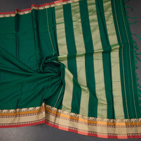 KSSRSSR42407-4-Dharwad-Cotton-Forest-Green-Plain-Saree-And-Thread-Border-crush
