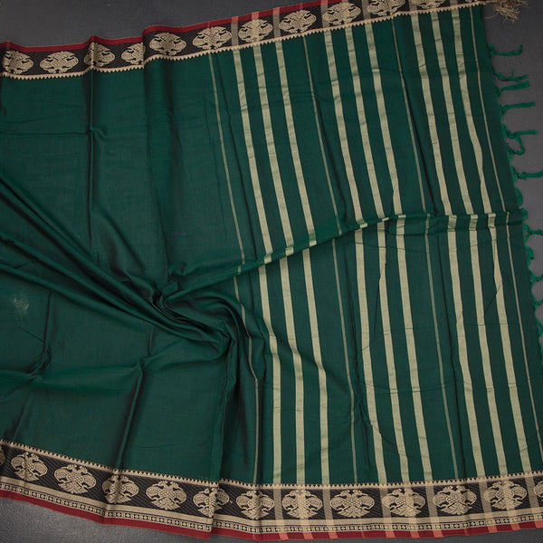 KSSRSSR42408-4-Dharwad-Cotton-Dark-Green-Plain-Saree-And-Thread-Border-crush