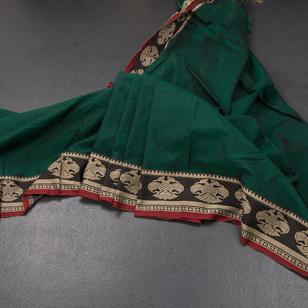 KSSRSSR42408-Dharwad-Cotton-Dark-Green-Plain-Saree-And-Thread-Border-main