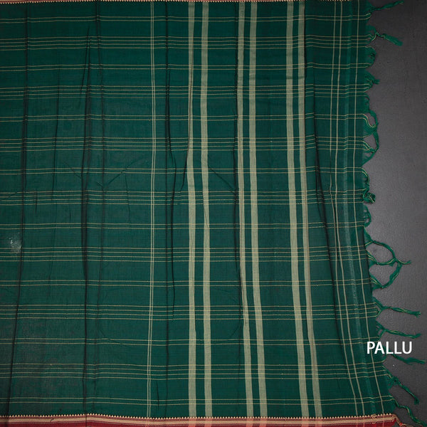 KSSRSSR42414-2-Dharwad-Cotton-Forest-Green-Saree-With-Thread-Stripes-Design-pallu