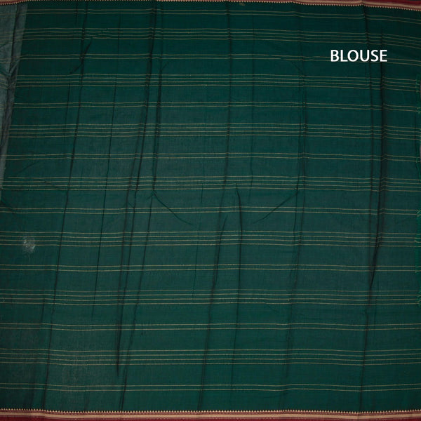 KSSRSSR42414-3-Dharwad-Cotton-Forest-Green-Saree-With-Thread-Stripes-Design-blouse