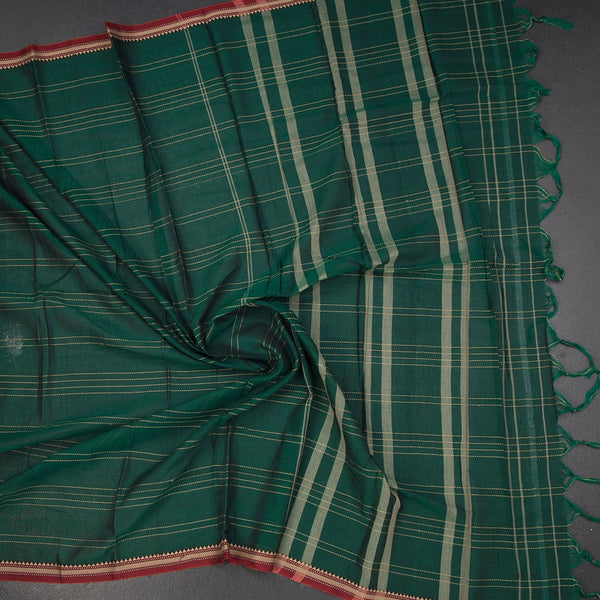 KSSRSSR42414-4-Dharwad-Cotton-Forest-Green-Saree-With-Thread-Stripes-Design-crush