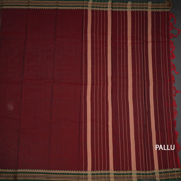 KSSRSSR42417-2-Dharwad-Cotton-Maroon-Plain-Saree-And-Thread-Border-pallu