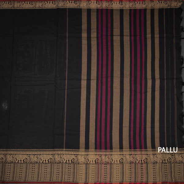 KSSRSSR42420-2-Dharwad-Cotton-Black-Plain-Saree-And-Thread-Border-02-pallu