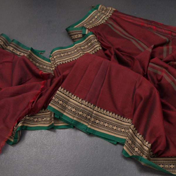 KSSRSSR42428-Dharwad-Cotton-Maroon-Plain-Saree-And-Thread-Border-03-main