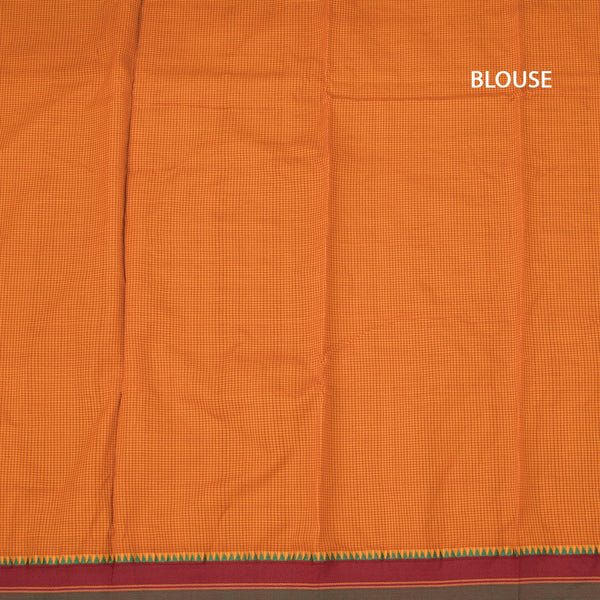 KSSRSSR42433-3-Dharwad-Cotton-Orange-Checked-Saree-And-Temple-Border-blouse