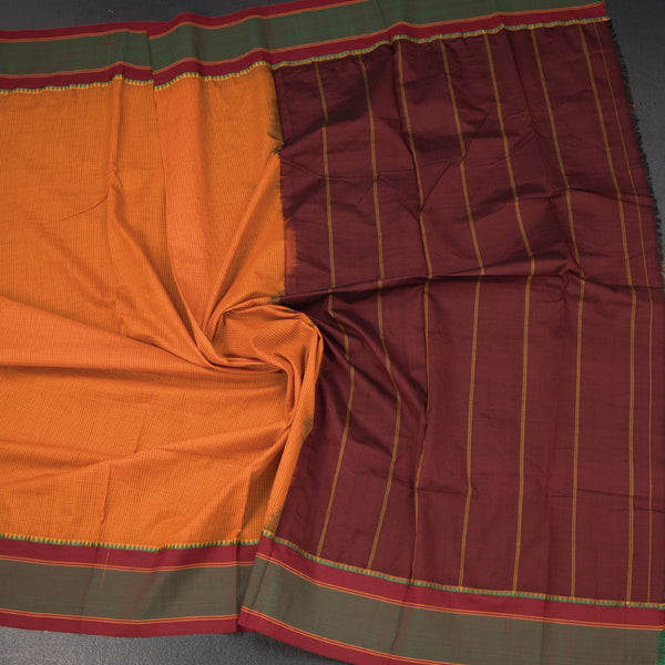 KSSRSSR42433-4-Dharwad-Cotton-Orange-Checked-Saree-And-Temple-Border-crush