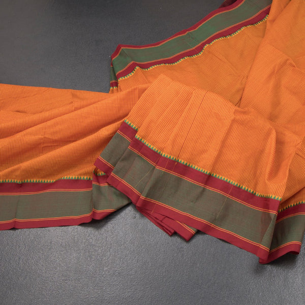 KSSRSSR42433-Dharwad-Cotton-Orange-Checked-Saree-And-Temple-Border-main