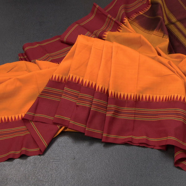 KSSRSSR42434-Dharwad-Cotton-Mango-Yellow-Plain-Saree-And-Temple-Border-main