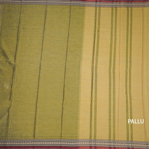 KSSRSSR42443-2-Dharwad-Cotton-Olive-Green-Plain-Saree-And-Thread-Border-02-pallu