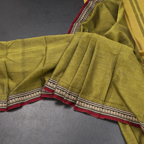 KSSRSSR42443-Dharwad-Cotton-Olive-Green-Plain-Saree-And-Thread-Border-02-main