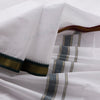 8 Muzham White Cotton Dhoti With Angavastram Red and Green Mayilkan border - Kumaran Silks