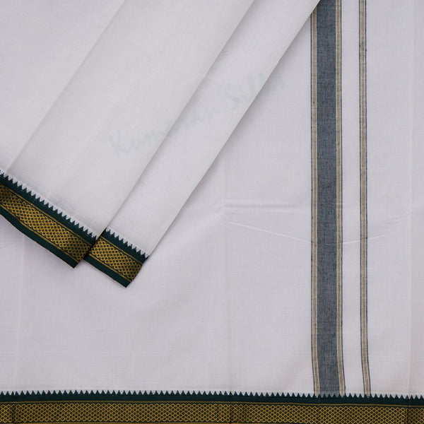 8 Muzham White Cotton Dhoti With Angavastram Red and Green Mayilkan border - Kumaran Silks