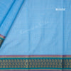 Poly Cotton Blue Plain Saree With Contrast Mango Border