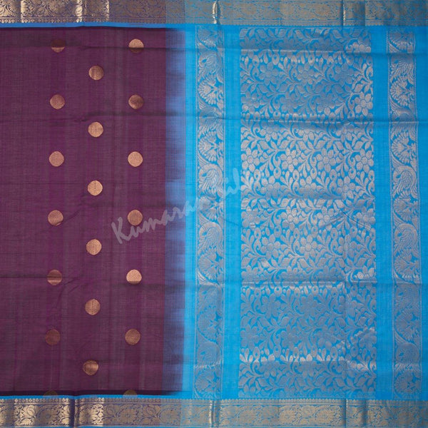 Amirthavarshini Silk Cotton Purple Saree With Chakra Buttas - Kumaran Silks