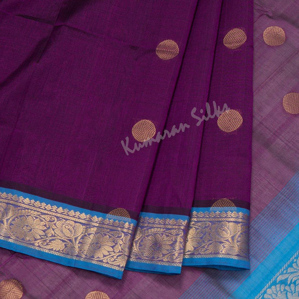 Amirthavarshini Silk Cotton Purple Saree With Chakra Buttas - Kumaran Silks