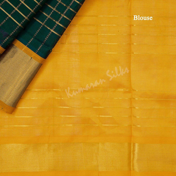 Amirthavarshini Silk Cotton Bottle green Saree With Checked Design - Kumaran Silks