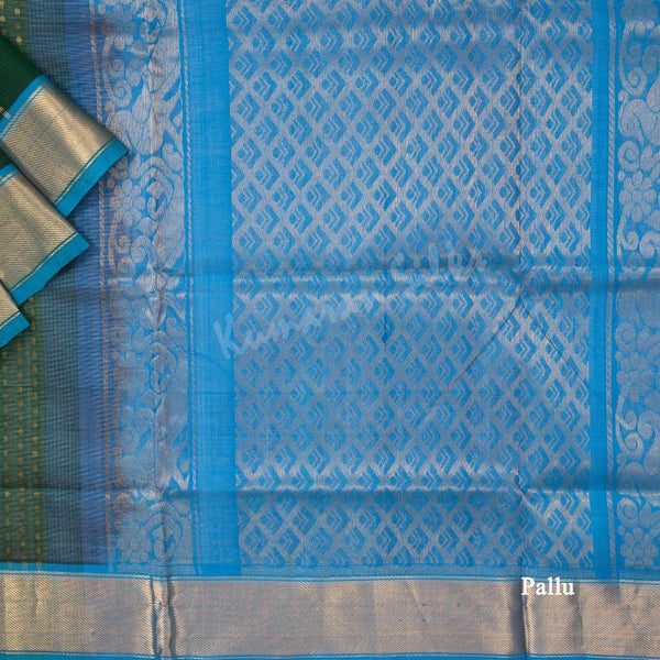 Amirthavarshini Silk Cotton Bottle Green Zari Worked Saree - Kumaran Silks
