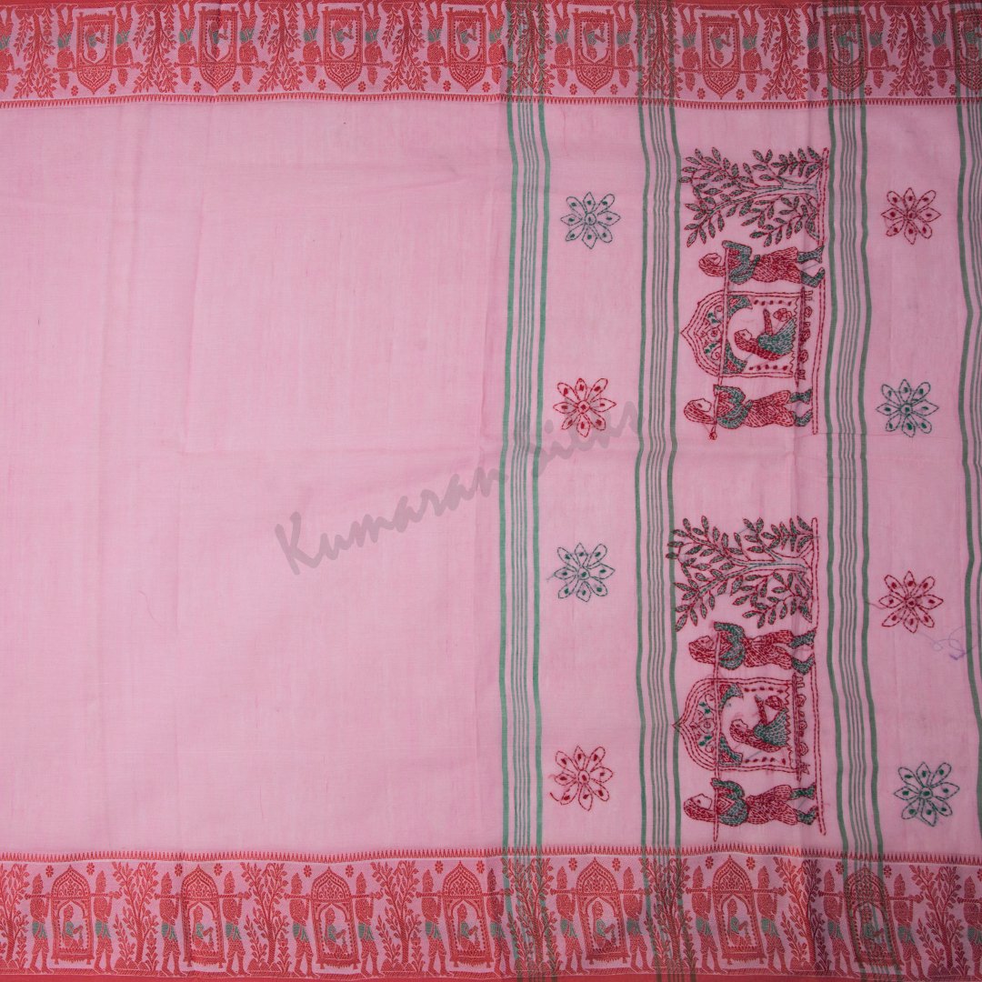 Bengali Cotton Plain Rose Pink Saree Without Blouse