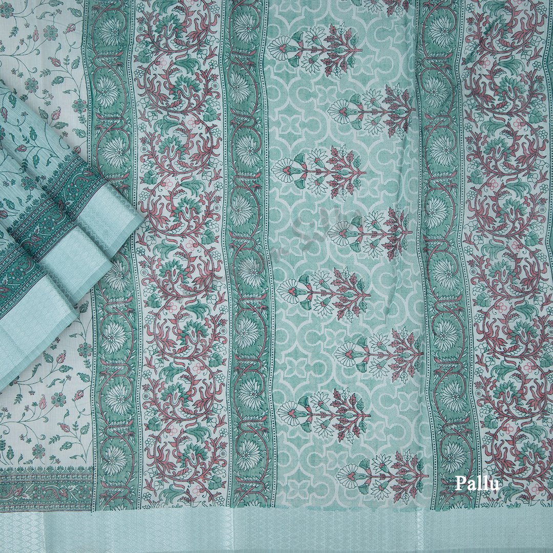 Chanderi Cotton Floral Printed Powder Blue Saree
