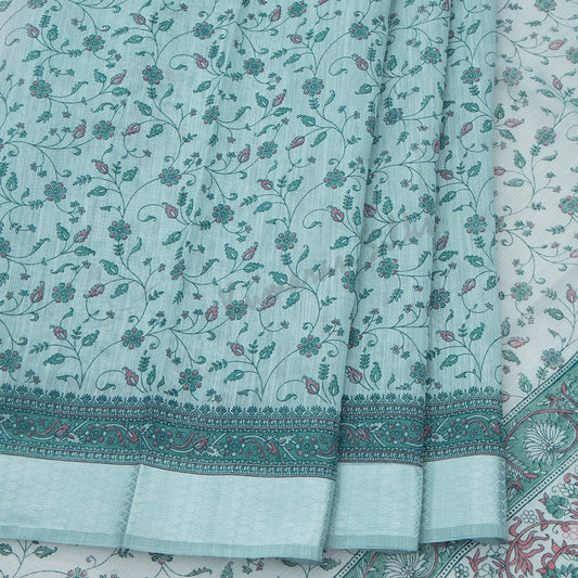 Chanderi Cotton Floral Printed Powder Blue Saree