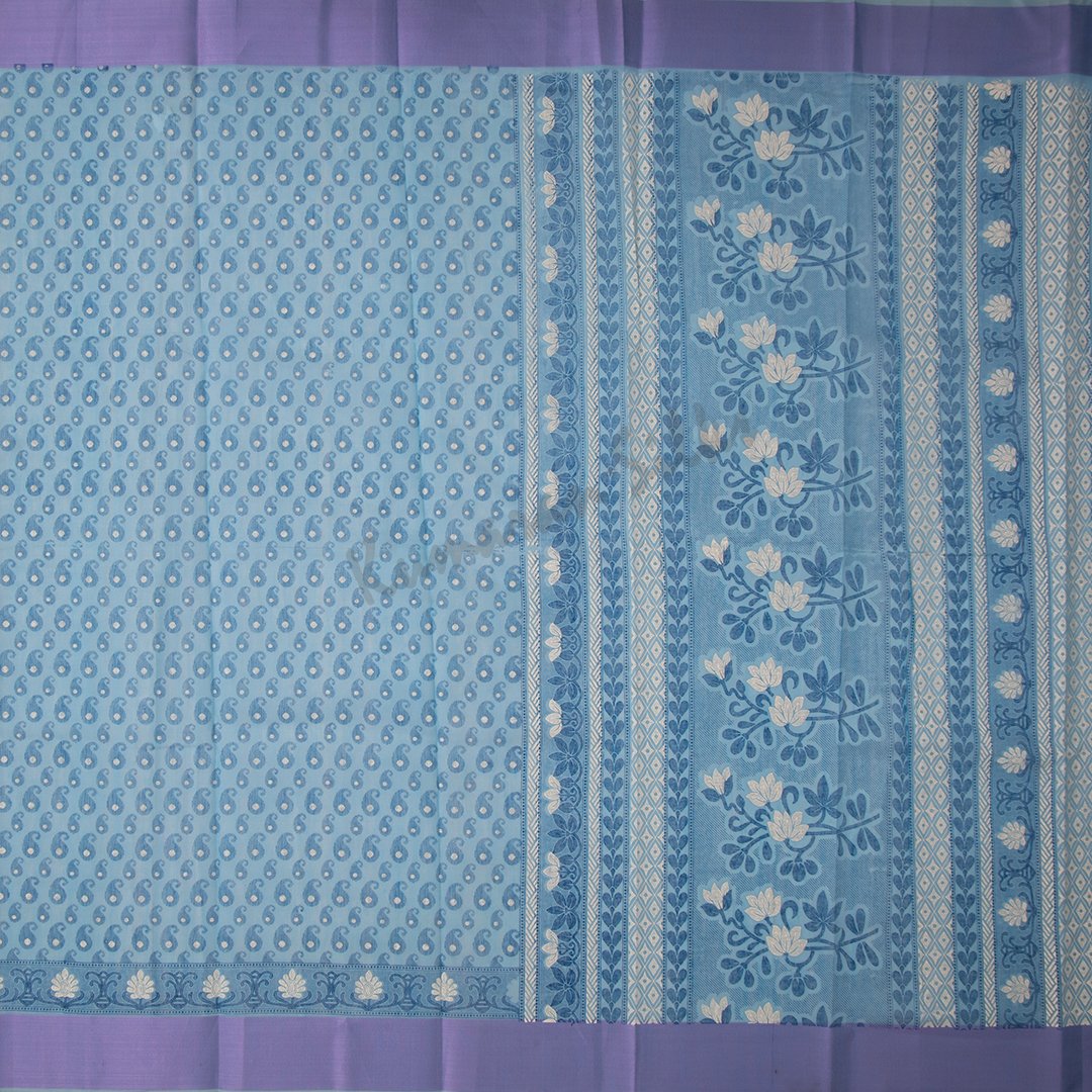 Chanderi Cotton Mango Printed Sky Blue Saree