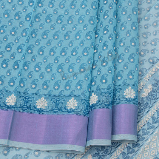 Chanderi Cotton Mango Printed Sky Blue Saree