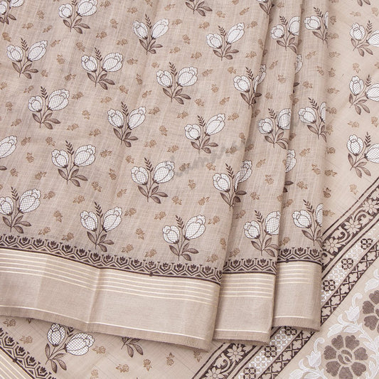 Chanderi Cotton Floral Printed Light Brown Saree